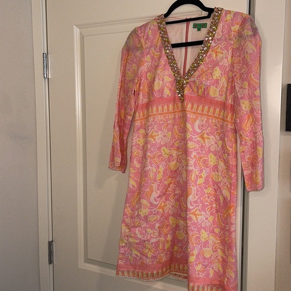 Tibi Dresses Tibi V-Neck Long Sleeved Print Dress Beade - Picture 5 of 13